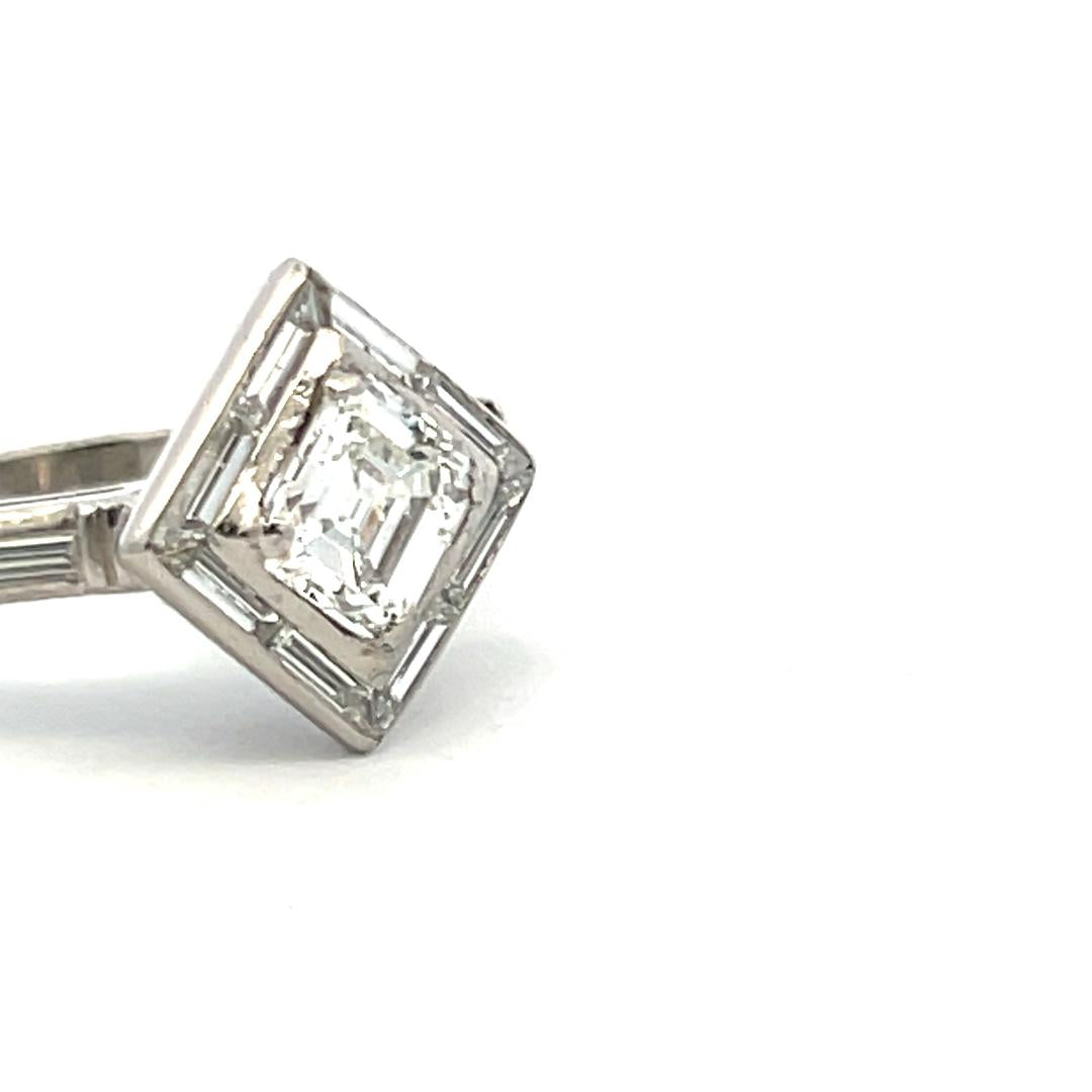 1.69 Carat Asscher Cut and Baguette Shape Diamond Platinum Engagement Ring