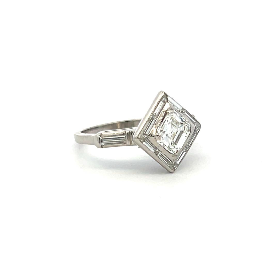 1.69 Carat Asscher Cut and Baguette Shape Diamond Platinum Engagement Ring