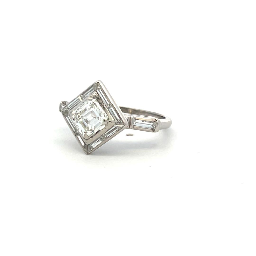 1.69 Carat Asscher Cut and Baguette Shape Diamond Platinum Engagement Ring