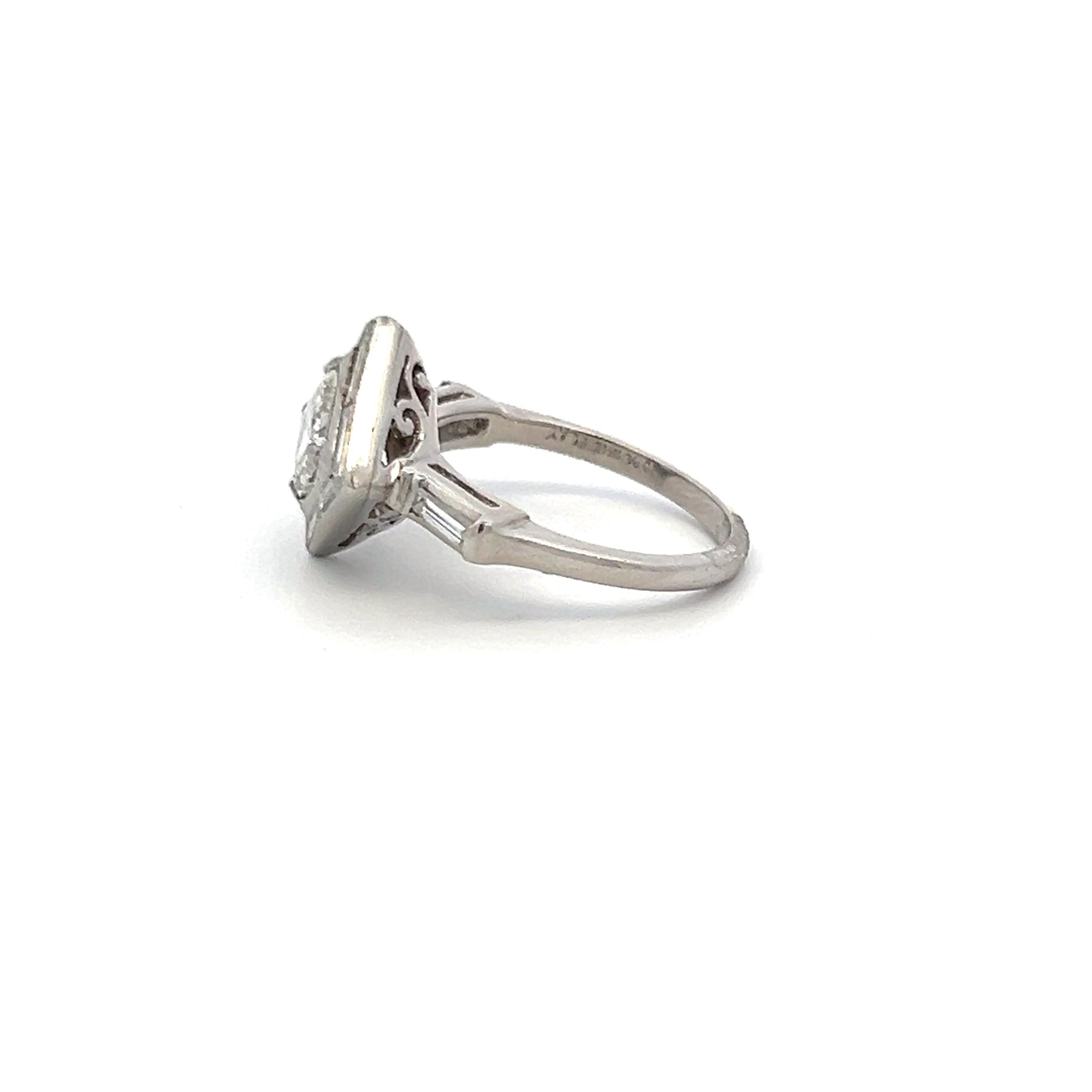 1.69 Carat Asscher Cut and Baguette Shape Diamond Platinum Engagement Ring