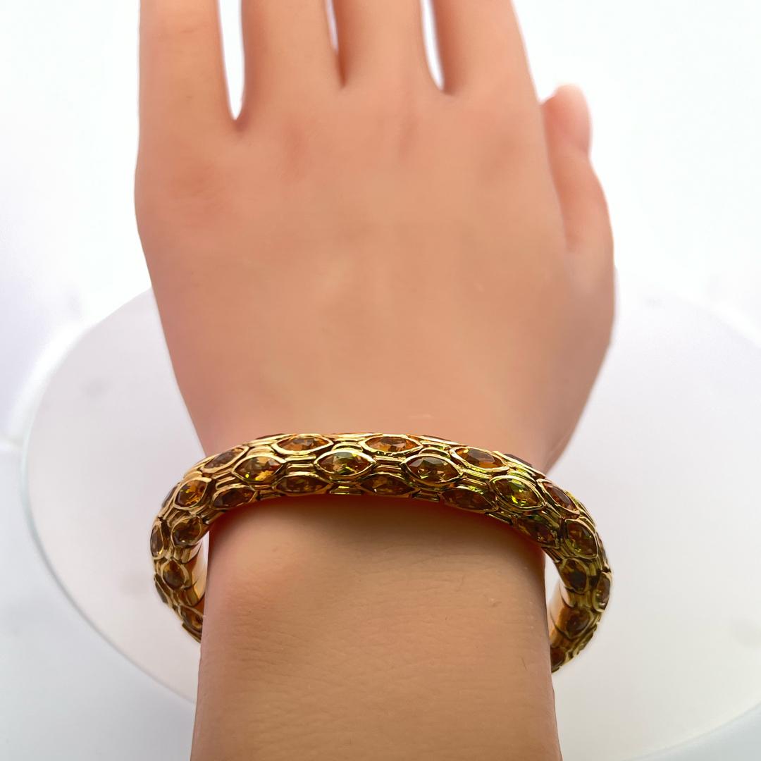 27.50 Carat Marquis Shape Citrine 18 Karat Yellow Gold Cuff Bracelet