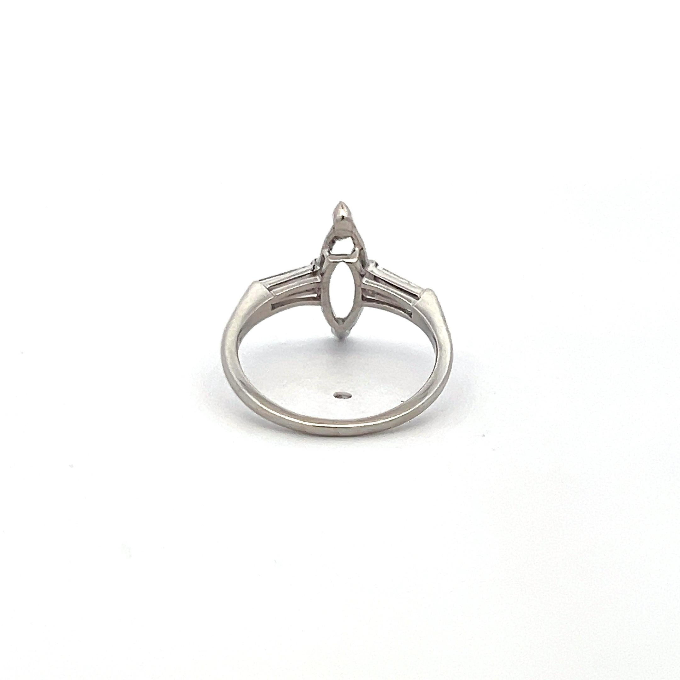 0.20 Carat Baguette Shape G VVS1 Diamond Platinum Semi Mount Ring