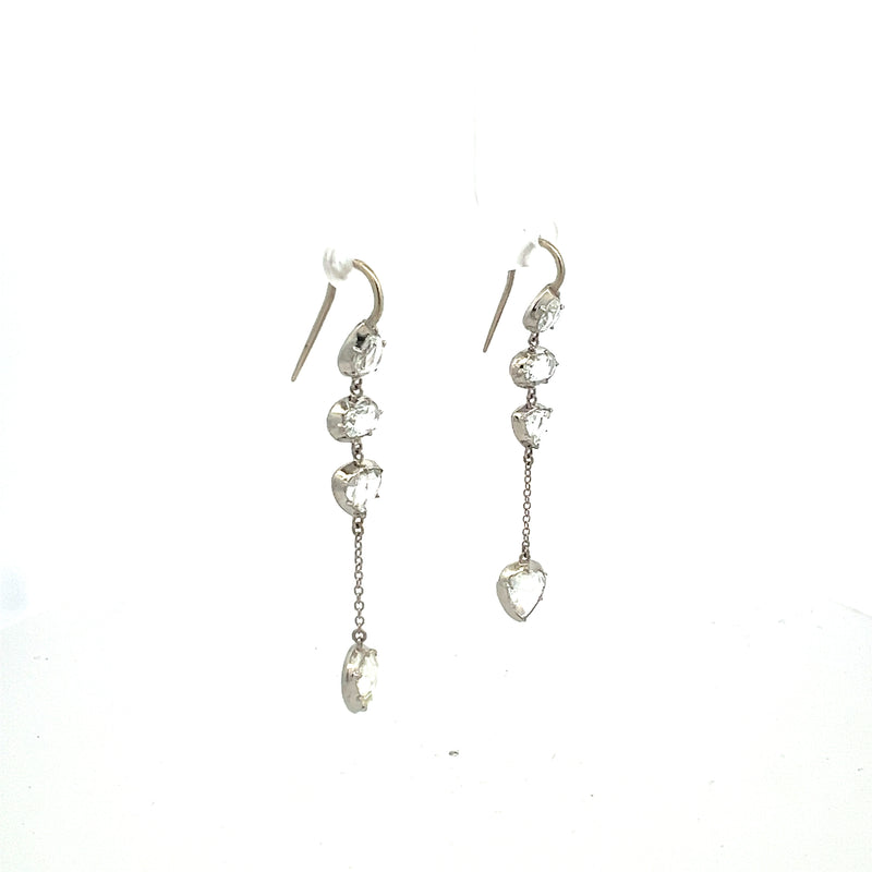 5.90 Carat Rose Cut H SI1 Diamond Platinum Tear Drop Earrings