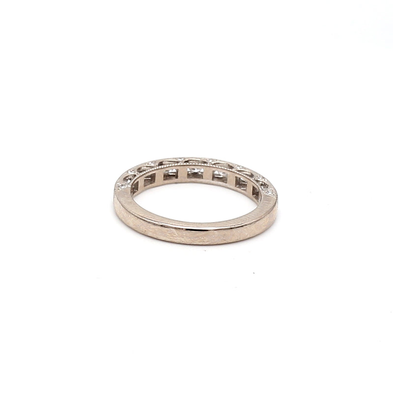 0.52 Carat Round Brilliant H VS1 Diamond 18 Karat White Gold Wedding Band Ring