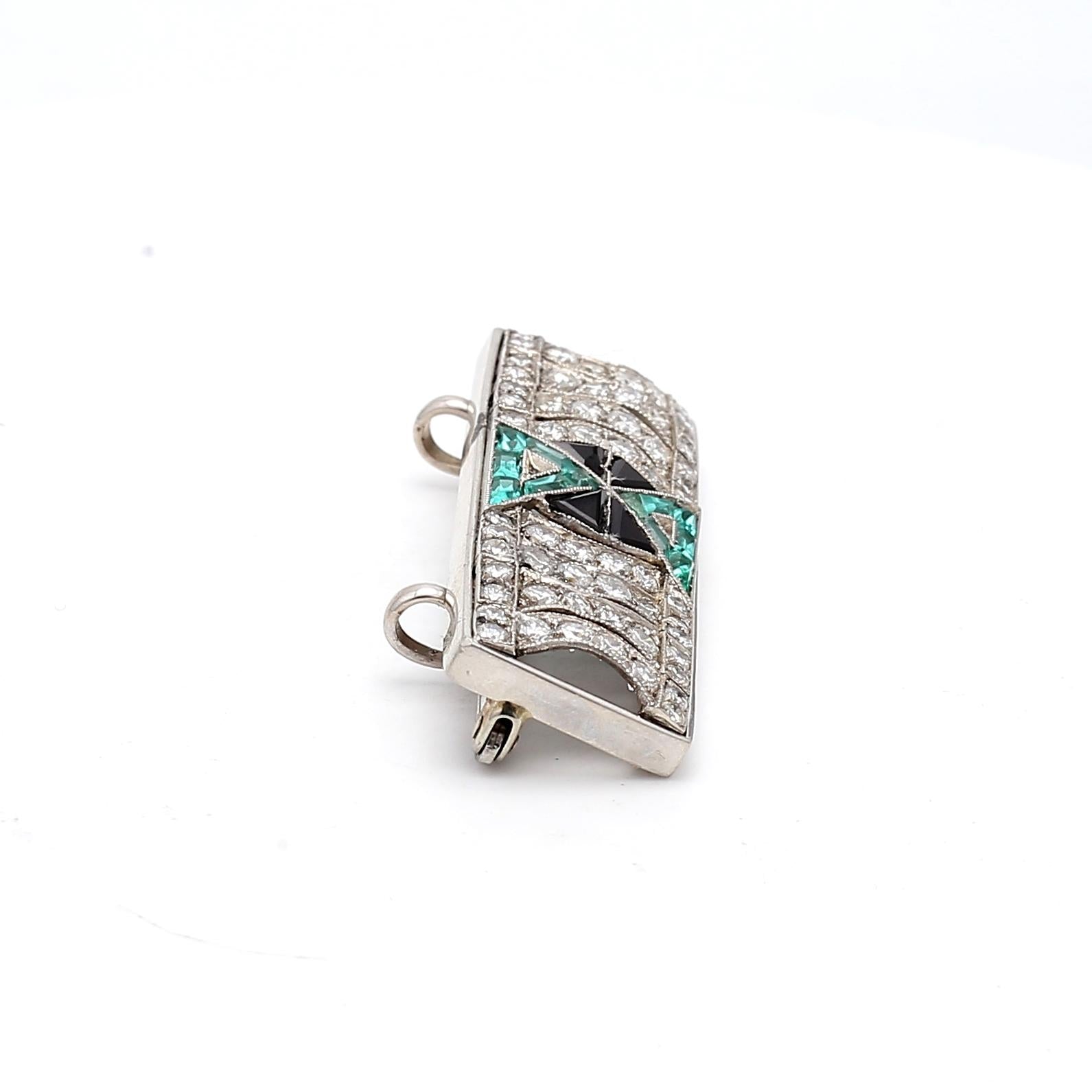 14K White Gold Pin Brooch with 1.42 Carat Round I-SI1 Diamond 0.36 Carat Emerald