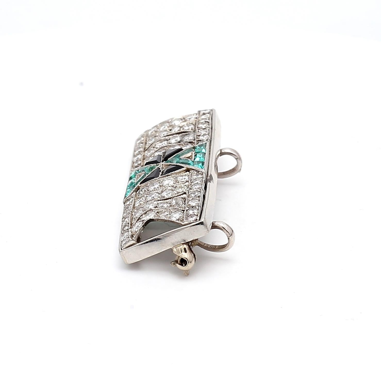 14K White Gold Pin Brooch with 1.42 Carat Round I-SI1 Diamond 0.36 Carat Emerald