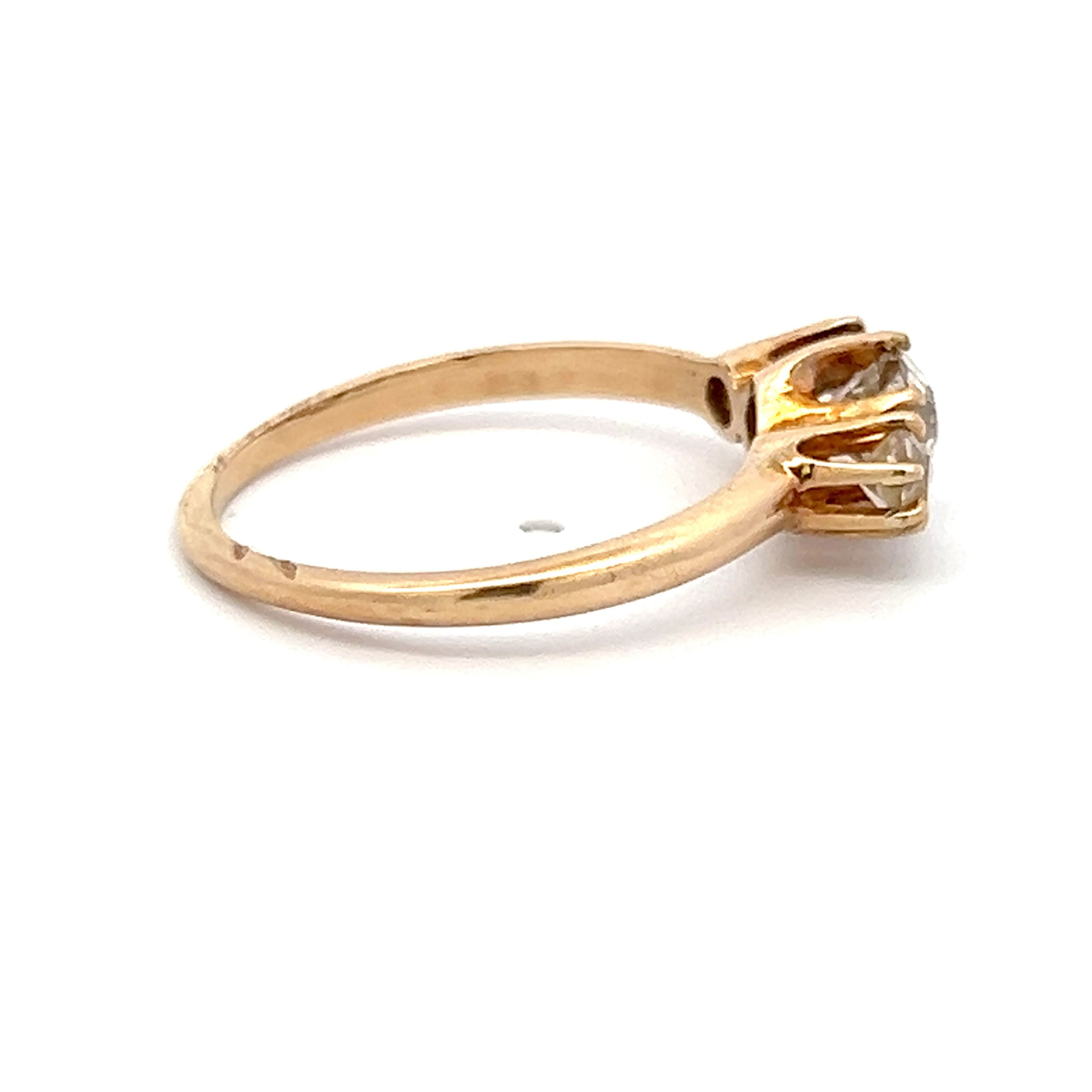 1.03 Carat Old European Cut And Round Diamond 18K Yellow Gold Three-Stone Ring