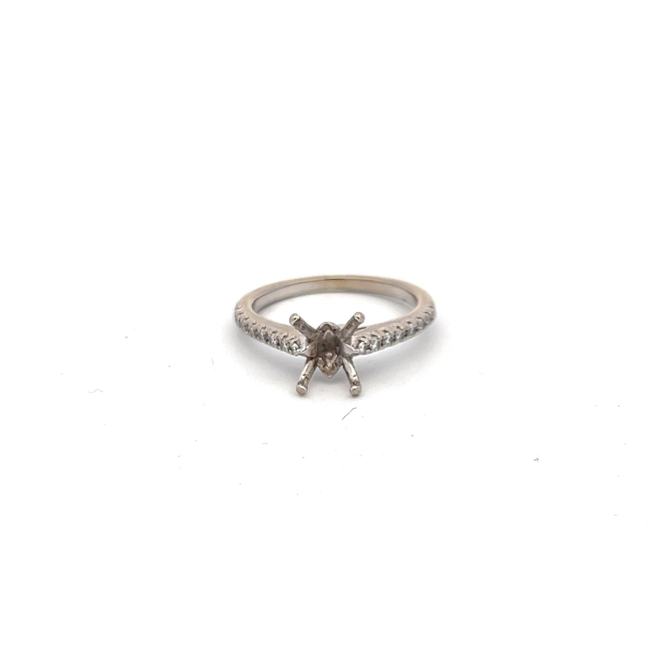 18K WG Semi Mount Ring with 0.11 Carat Round G-SI1 Diamonds Fits 7.41x5.48mm