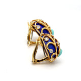 0.24 Carat Round Diamond Cabochon Lapis Lazuli 18K Yellow Gold Clip On Earrings
