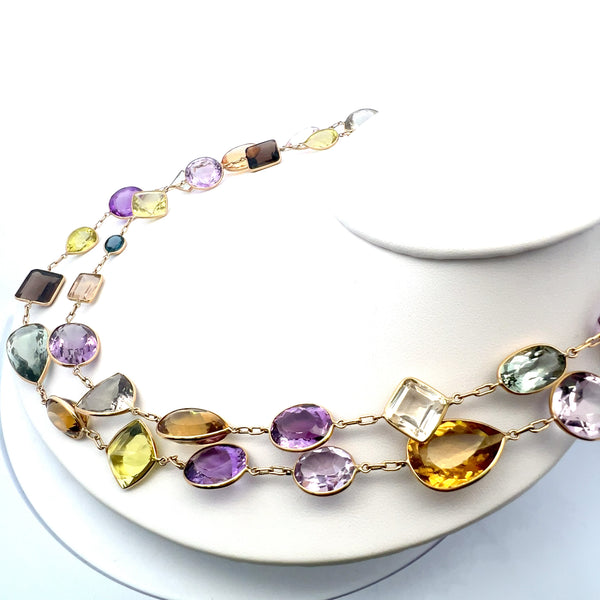 Vintage 84.30 Grams 18 Karat Yellow Gold Gems Stone Necklace