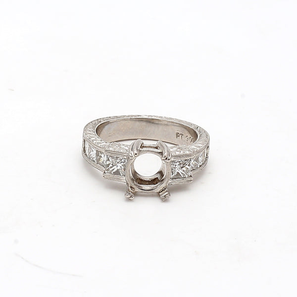 1.50 Carat Princess Cut H SI1 Diamond Platinum Semi Mount Ring