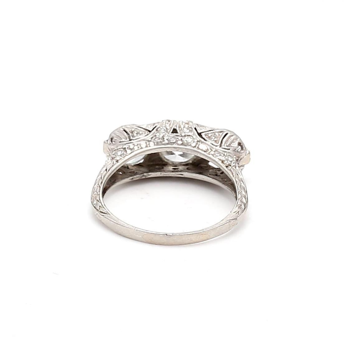 2.39 Carat F-G-H VS Diamond Platinum Three-Stone Antique Circular Cut Ring