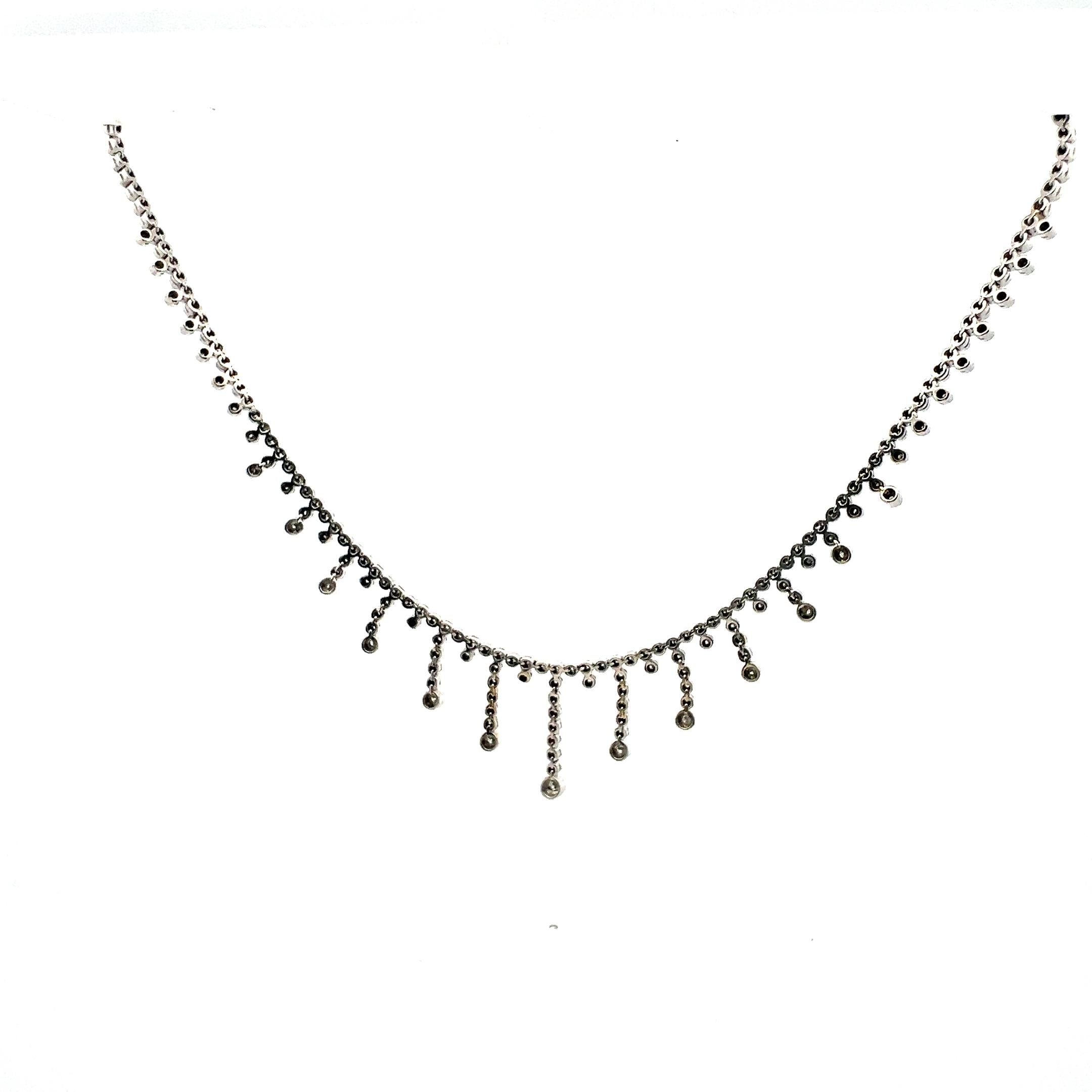 Vintage 18K White Gold Riviera Necklace with 1 Carat Round I-SI1 Diamonds 16 IN