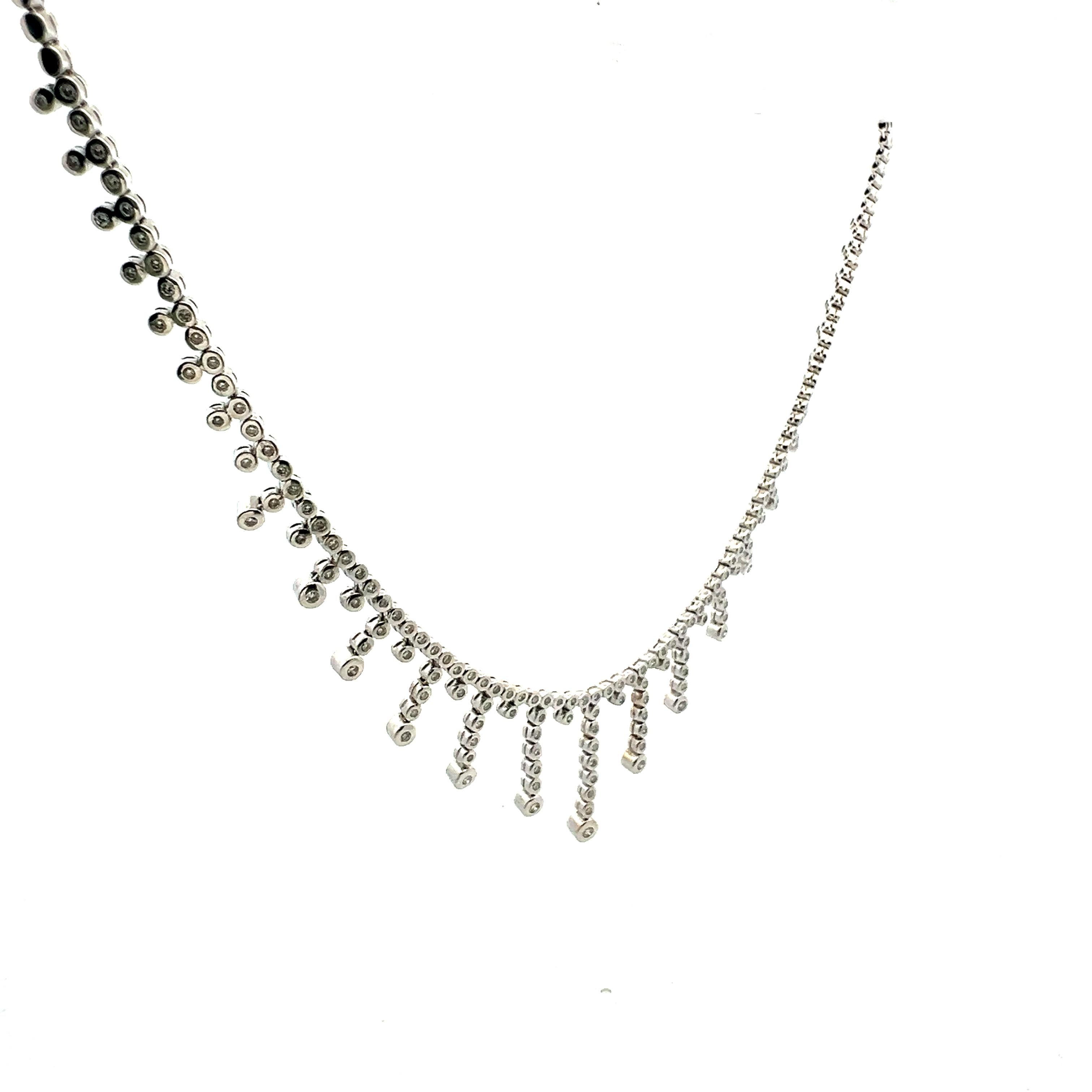 Vintage 18K White Gold Riviera Necklace with 1 Carat Round I-SI1 Diamonds 16 IN