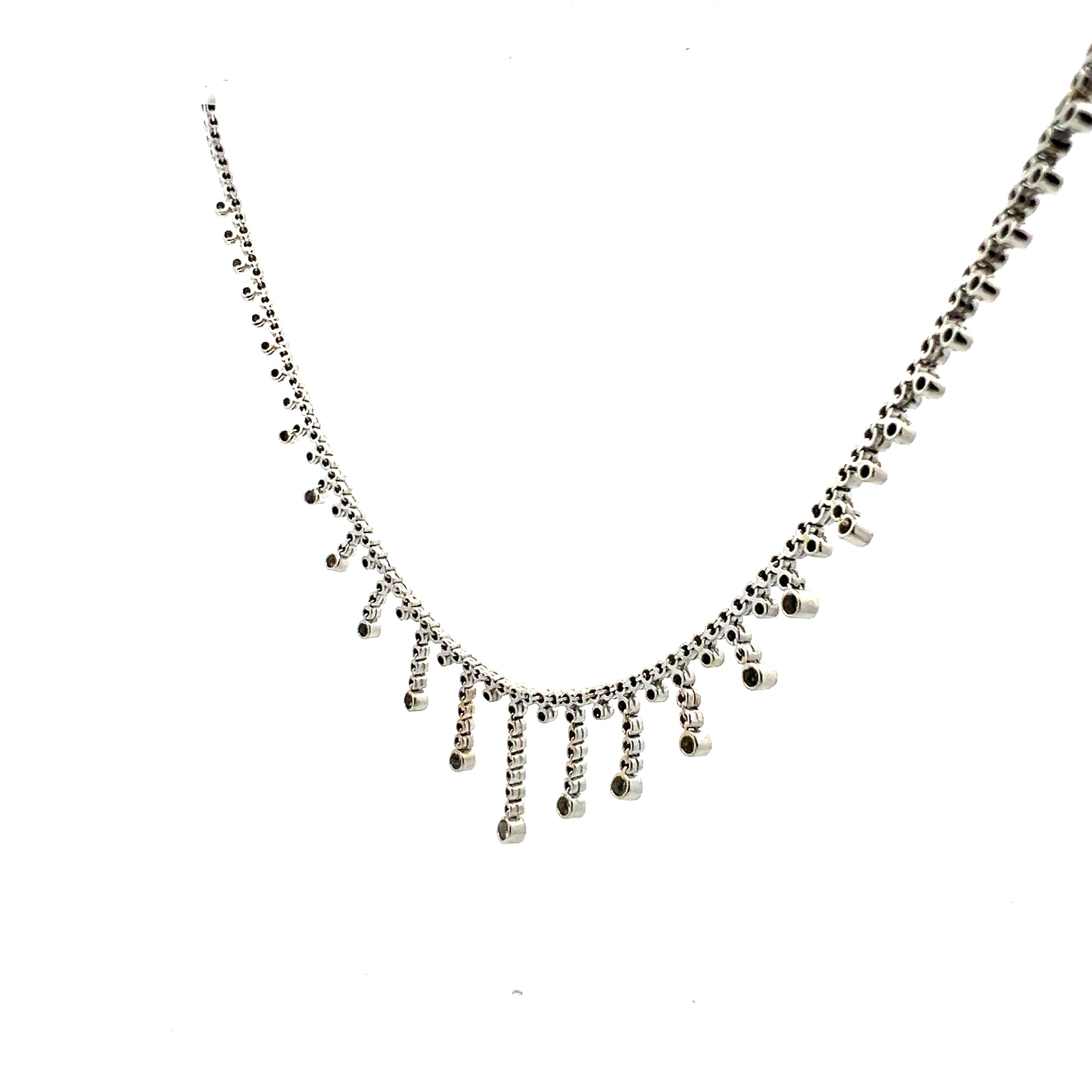 Vintage 18K White Gold Riviera Necklace with 1 Carat Round I-SI1 Diamonds 16 IN