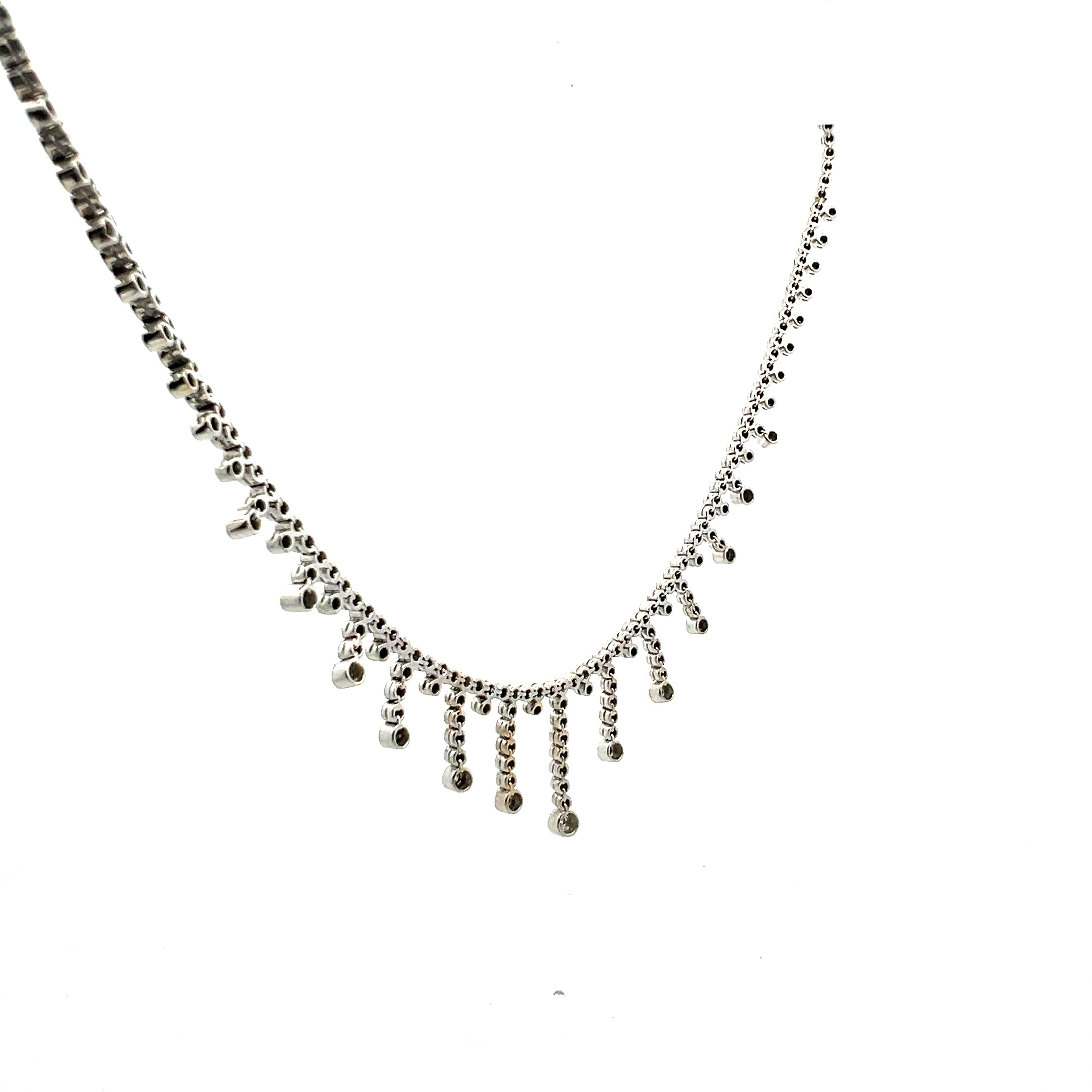 Vintage 18K White Gold Riviera Necklace with 1 Carat Round I-SI1 Diamonds 16 IN