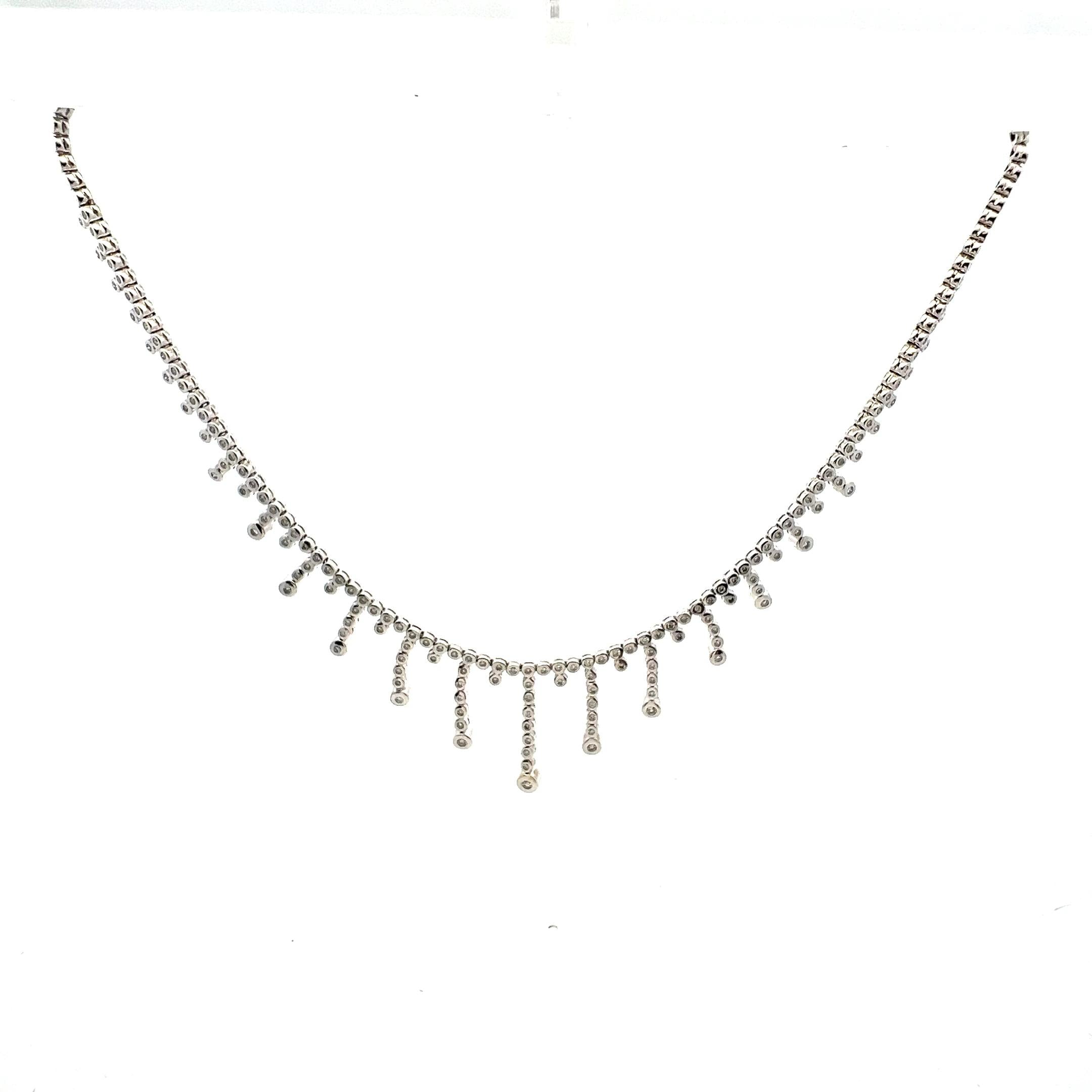 Vintage 18K White Gold Riviera Necklace with 1 Carat Round I-SI1 Diamonds 16 IN