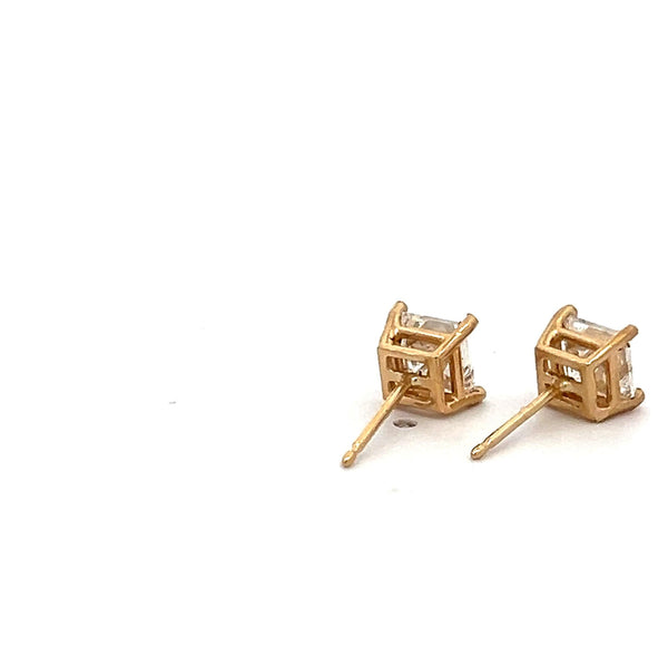1.86 Carat Princess Cut H-G SI2 Diamond 14 Karat Yellow Gold Stud Earrings