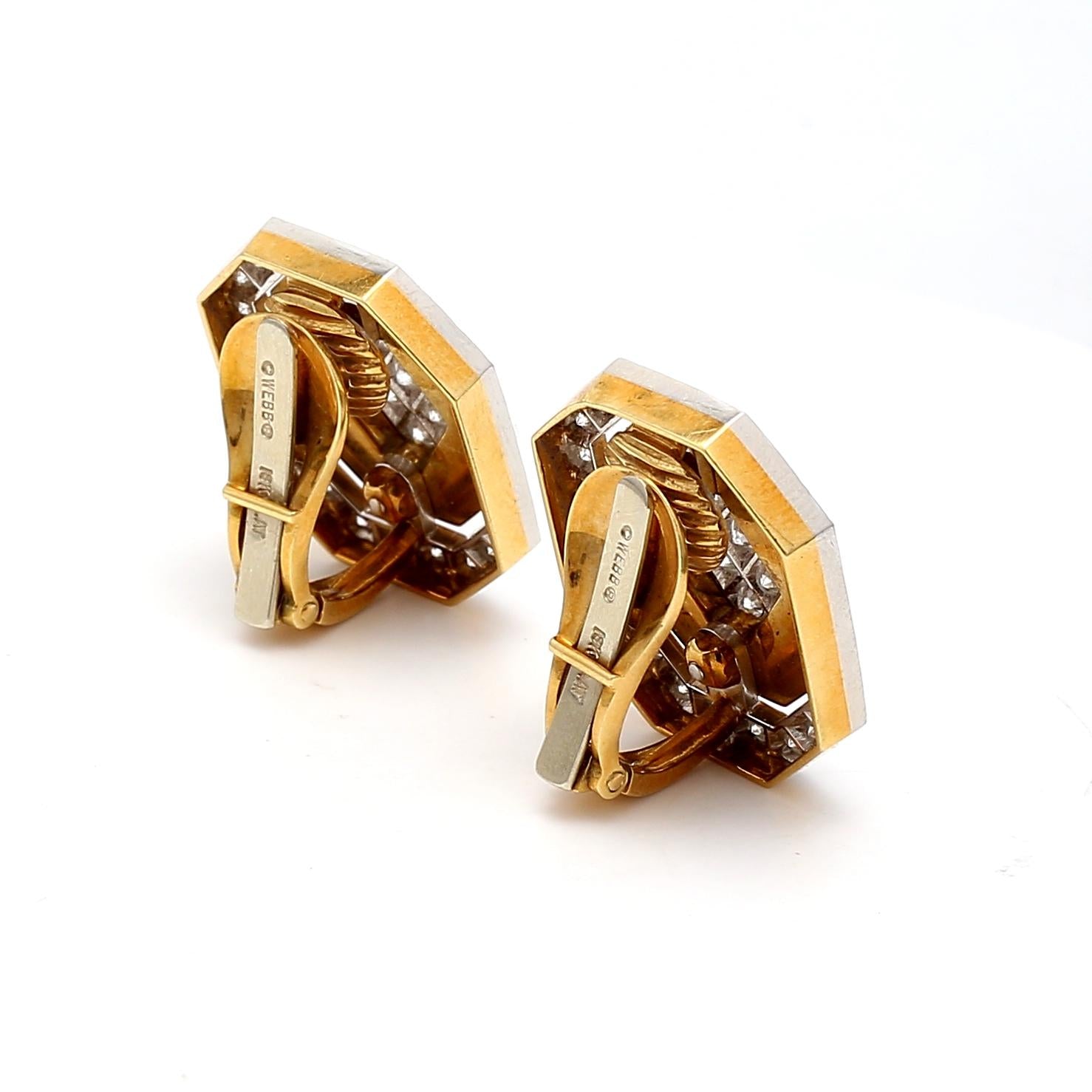 David Webb 18K YG Clip-On Earrings Enamel with 3.3 Carat Round G-VS2 Diamonds
