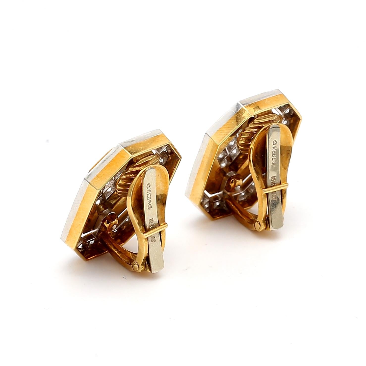 David Webb 18K YG Clip-On Earrings Enamel with 3.3 Carat Round G-VS2 Diamonds