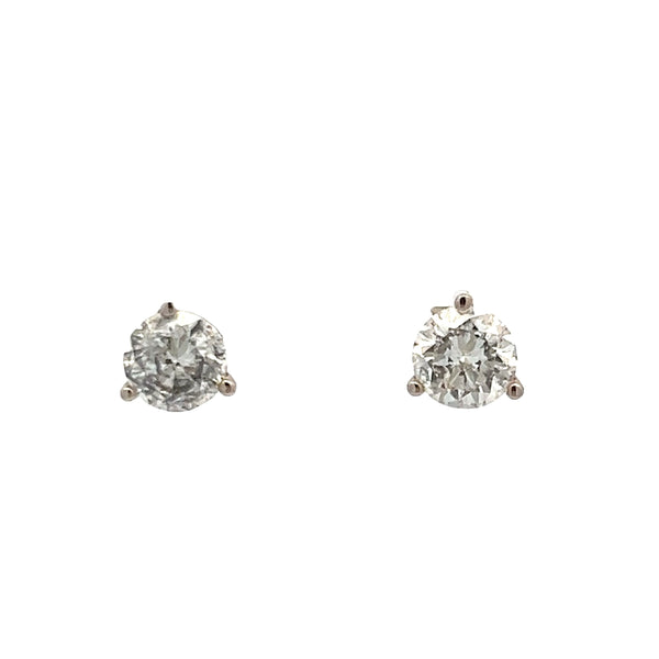 1.55 Carat Round Brilliant Diamond 14 Karat White Gold Stud Earrings