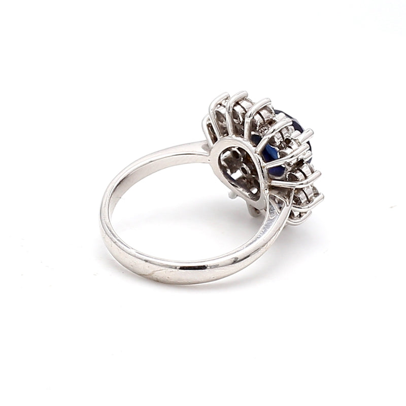 1.40 Carat Sapphire 0.70 Carat Round Brilliant Diamond 18K White Gold Halo Ring