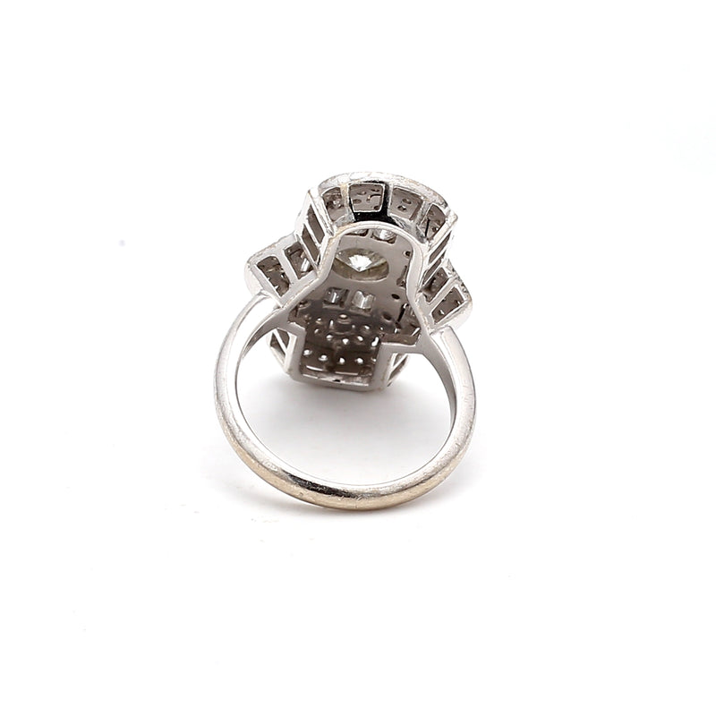 2.50 Carat Round Brilliant and Baguette Diamond 18K White Gold Art Deco Ring