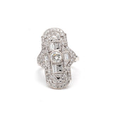 2.50 Carat Round Brilliant and Baguette Diamond 18K White Gold Art Deco Ring