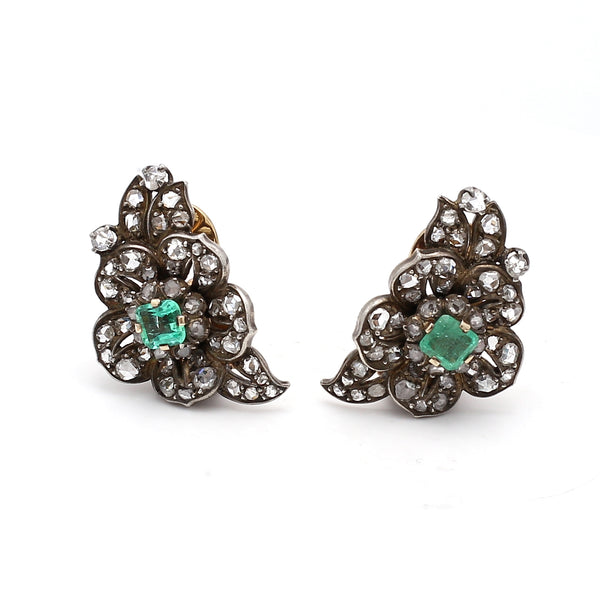 4.50 Carat Diamond 1.00 Carat Emerald 18K Yellow Gold/Silver Clip On Earrings