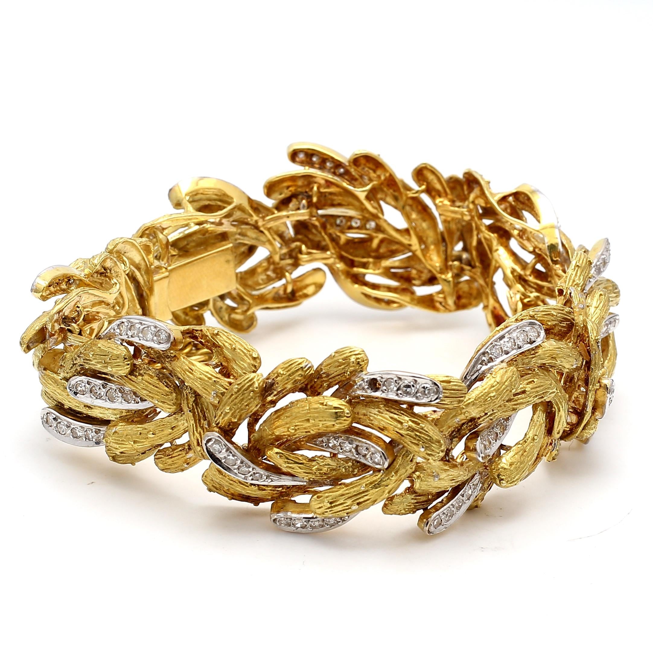 Vintage 18K Yellow Gold Link Bracelet 2 Carat Round H-SI Diamonds