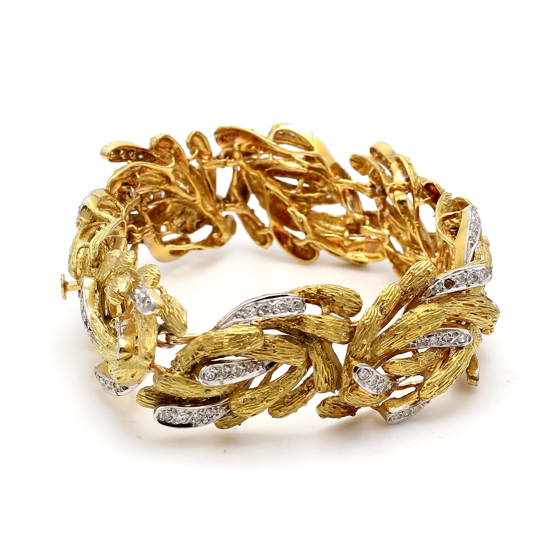 Vintage 18K Yellow Gold Link Bracelet 2 Carat Round H-SI Diamonds