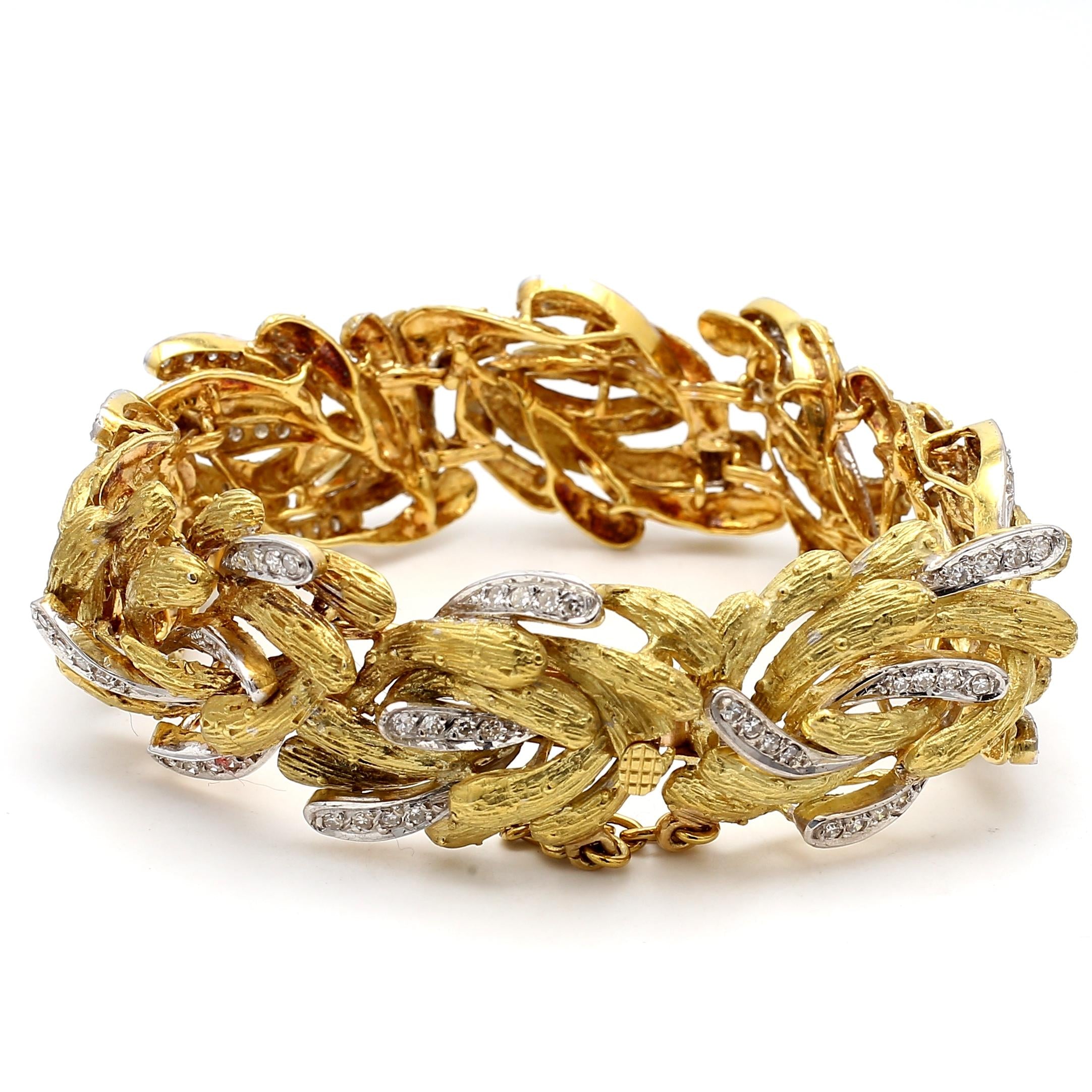 Vintage 18K Yellow Gold Link Bracelet 2 Carat Round H-SI Diamonds