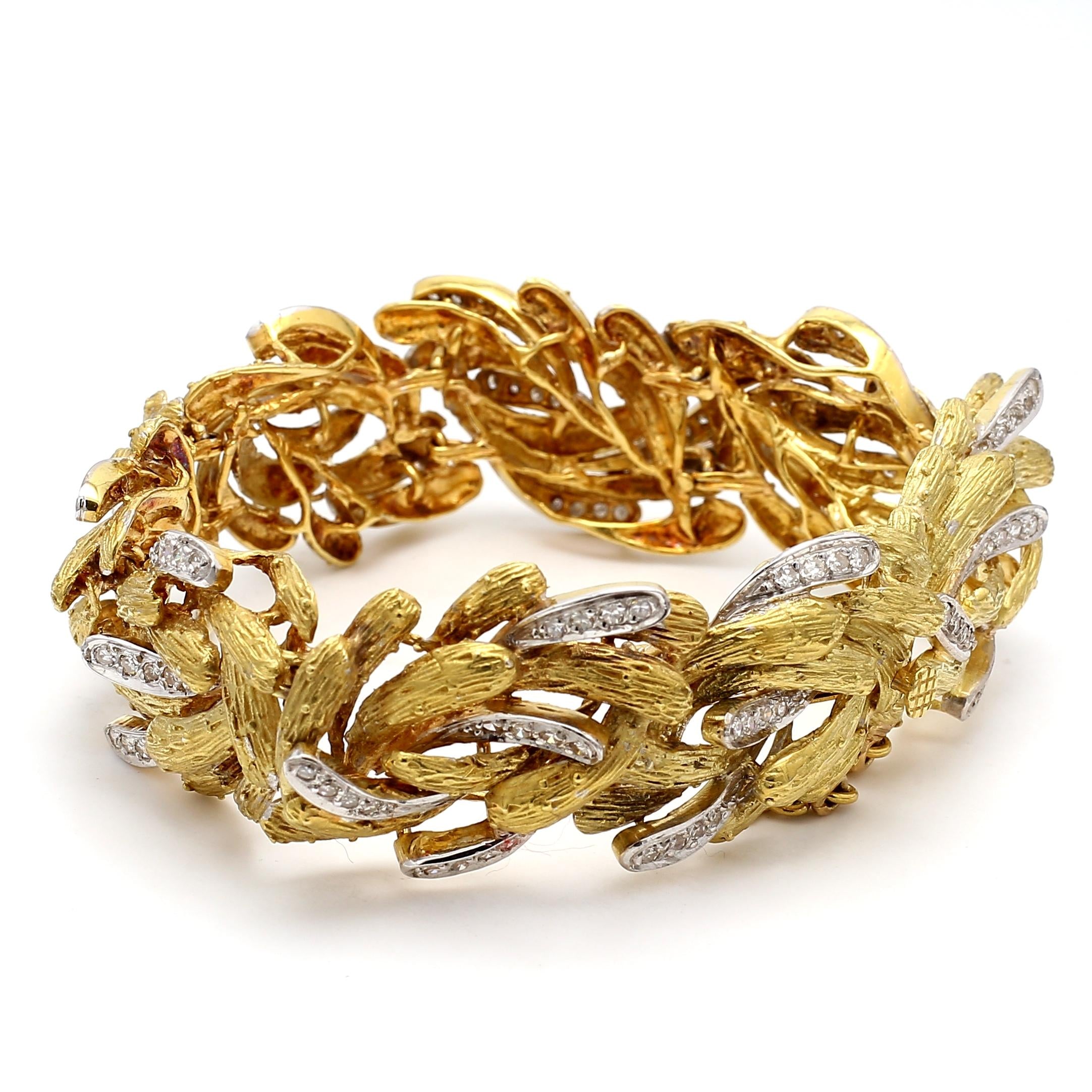Vintage 18K Yellow Gold Link Bracelet 2 Carat Round H-SI Diamonds