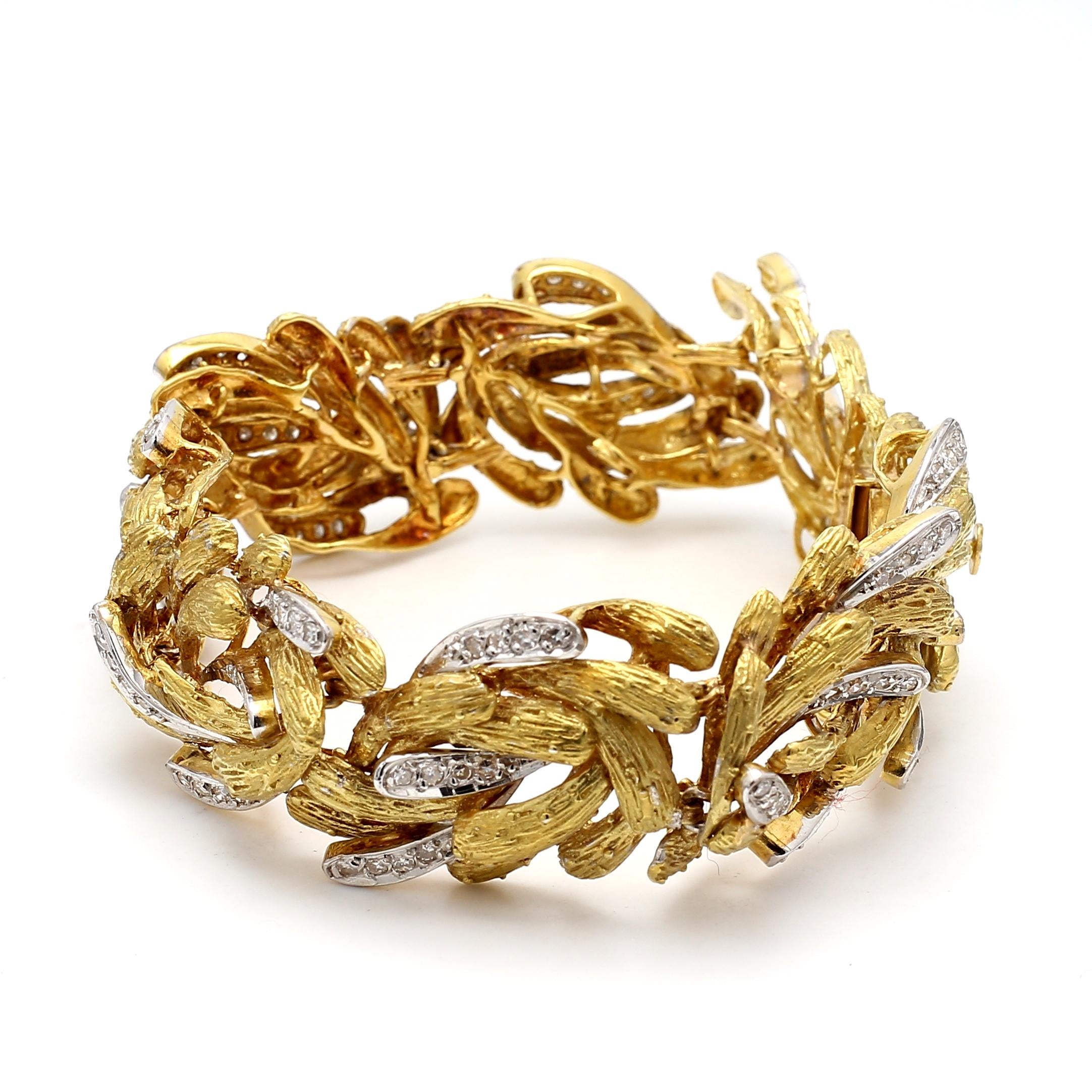 Vintage 18K Yellow Gold Link Bracelet 2 Carat Round H-SI Diamonds