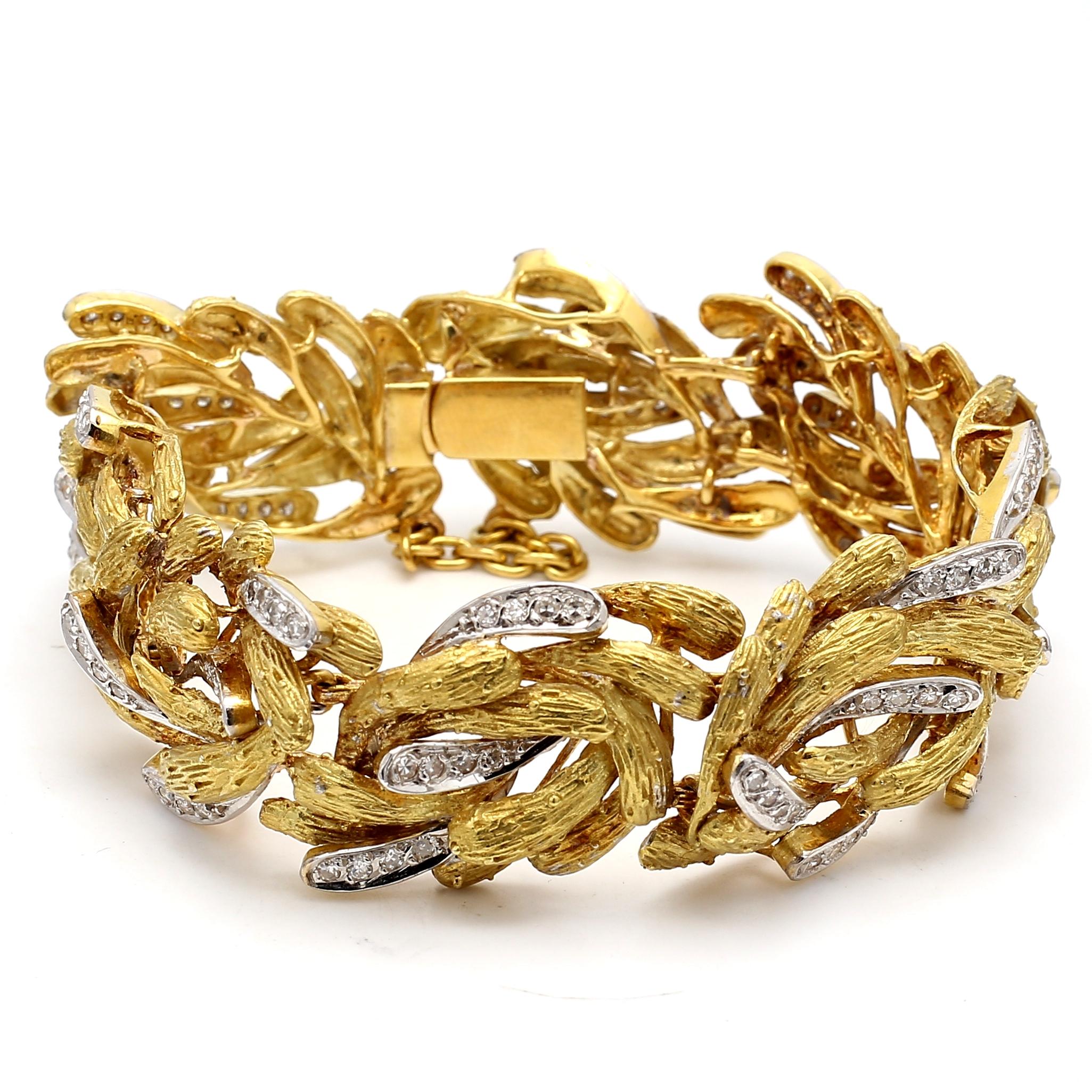 Vintage 18K Yellow Gold Link Bracelet 2 Carat Round H-SI Diamonds