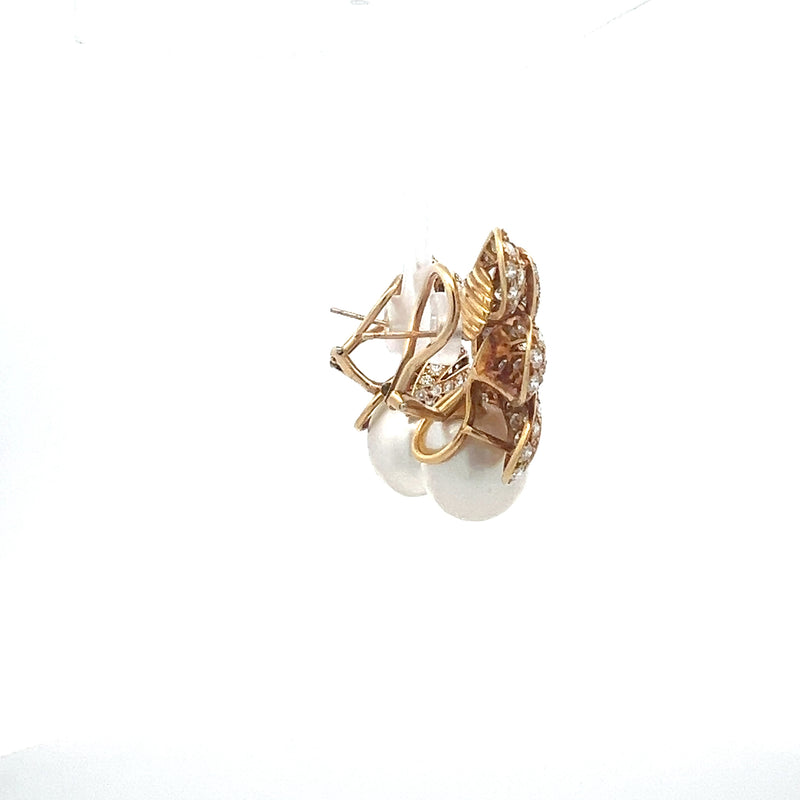 5.00 Carat Round Brilliant H VS1 Diamond 18 Karat Yellow Gold Clip On Pearl Earrings