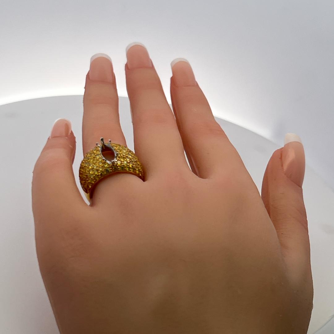 2.20 Carat Round Intense Fancy Yellow Diamond 18K Yellow Gold Semi Mount Ring
