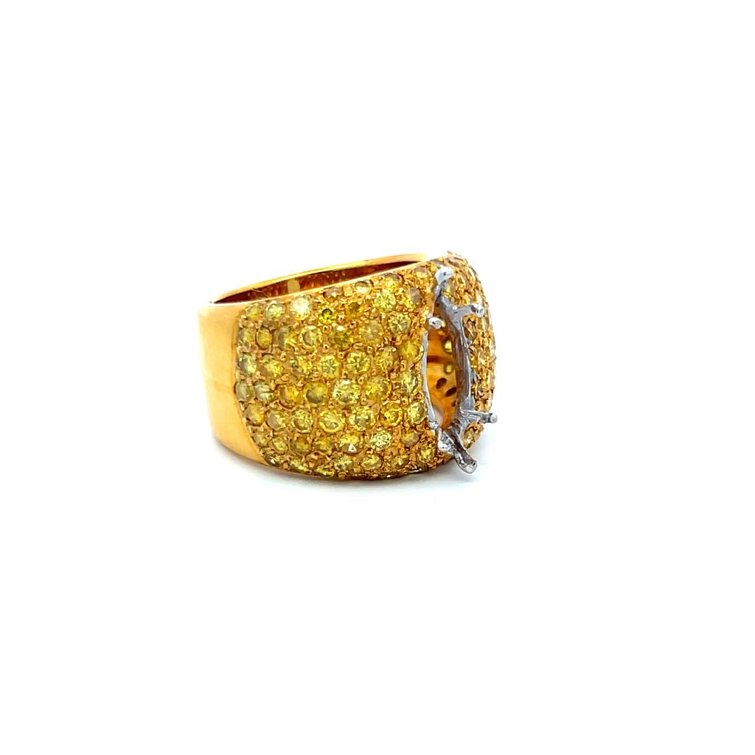 2.20 Carat Round Intense Fancy Yellow Diamond 18K Yellow Gold Semi Mount Ring