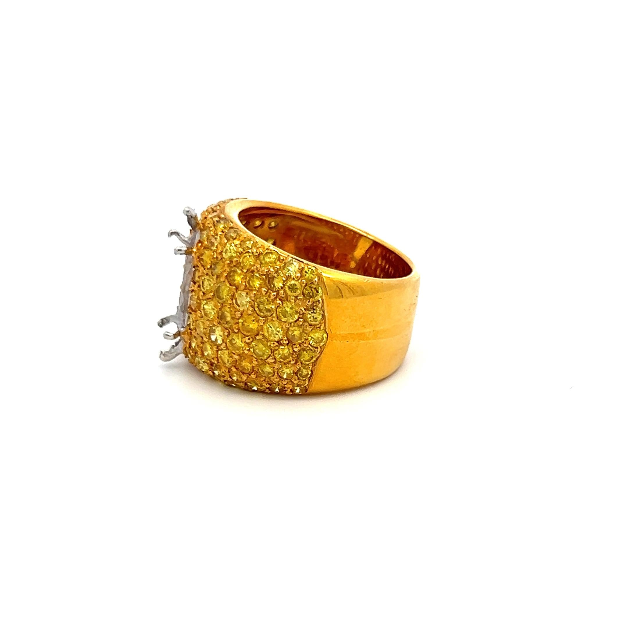 2.20 Carat Round Intense Fancy Yellow Diamond 18K Yellow Gold Semi Mount Ring