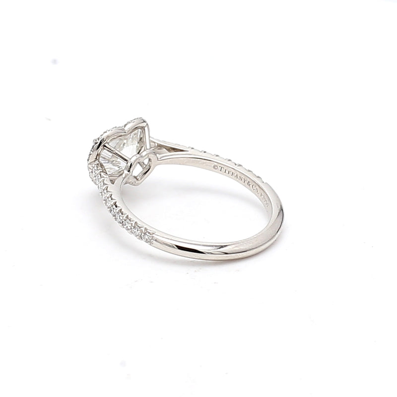 Tiffany & Co 1.33 Carat Heart Shape H VS1 and Round Brilliant F VS1 Diamond Platinum Halo Ring