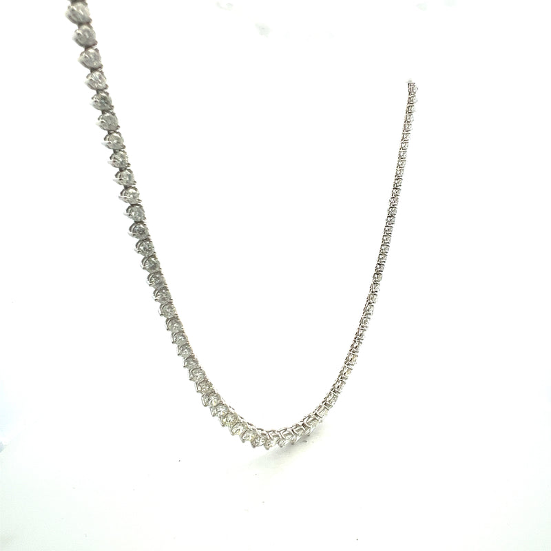 18.59 Carat Round Brilliant J-I I1-SI1 Diamond 14 Karat White Gold Riviera Necklace