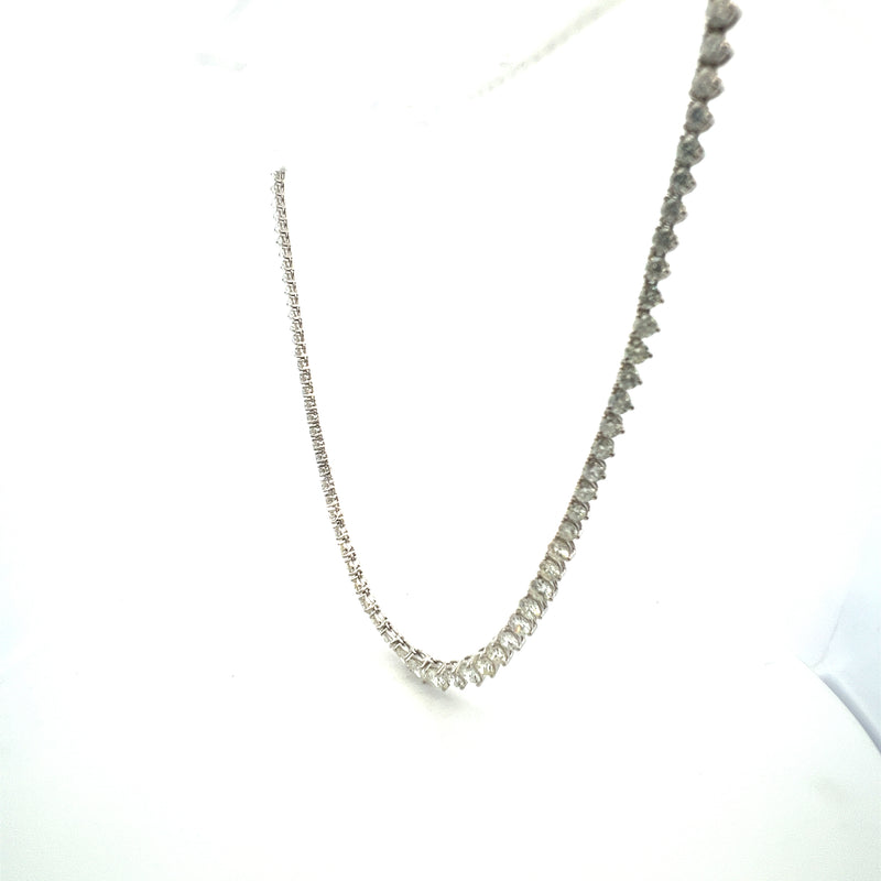 18.59 Carat Round Brilliant J-I I1-SI1 Diamond 14 Karat White Gold Riviera Necklace