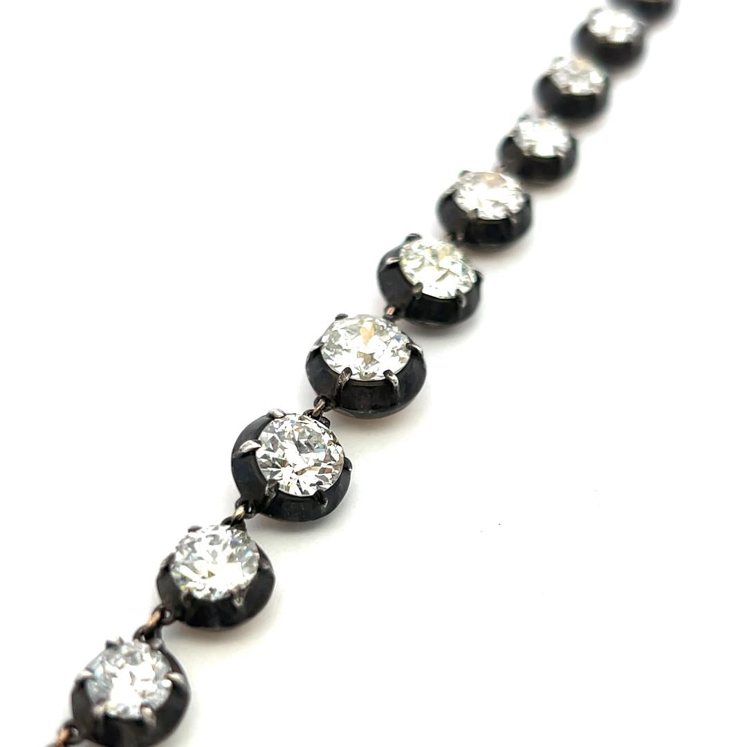 14K Two Tone Gold Riviera Necklace 6.15ct Old European & Circular Diamonds GIA