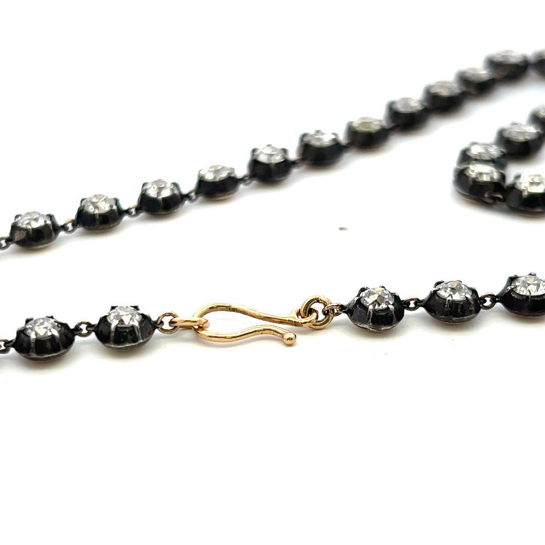 14K Two Tone Gold Riviera Necklace 6.15ct Old European & Circular Diamonds GIA