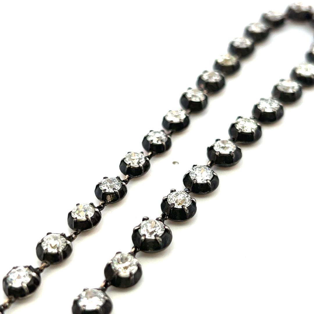 14K Two Tone Gold Riviera Necklace 6.15ct Old European & Circular Diamonds GIA