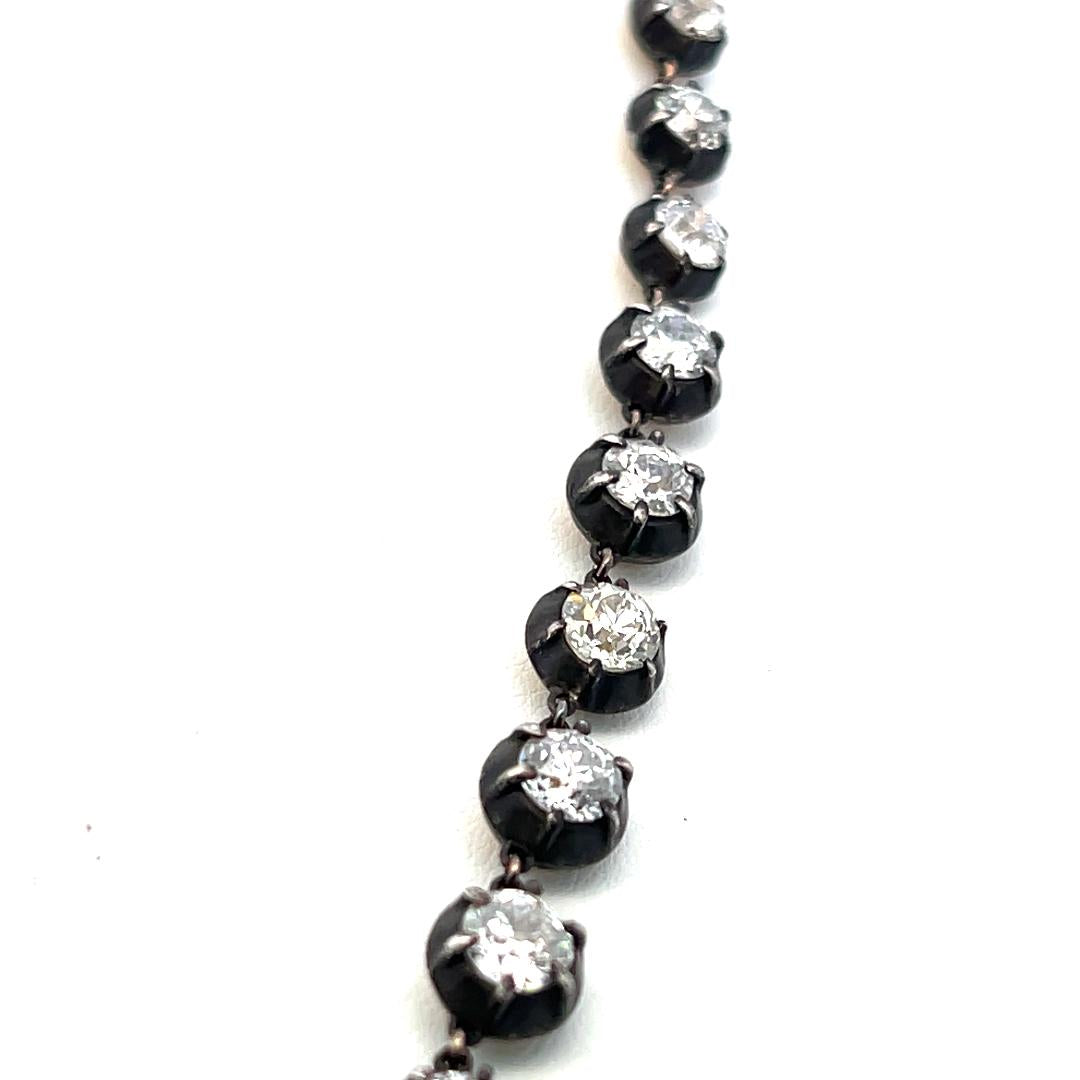 14K Two Tone Gold Riviera Necklace 6.15ct Old European & Circular Diamonds GIA