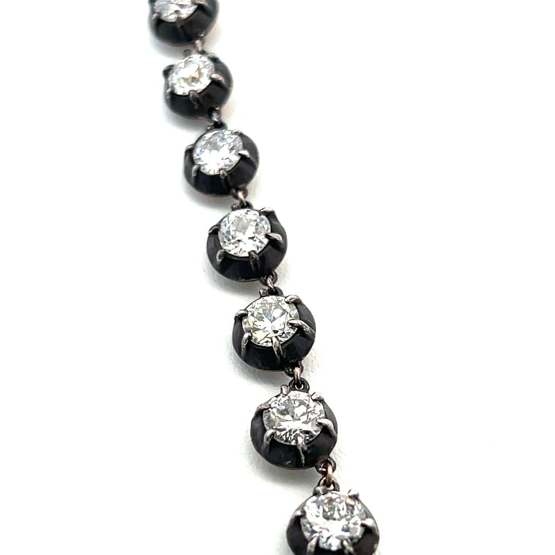 14K Two Tone Gold Riviera Necklace 6.15ct Old European & Circular Diamonds GIA