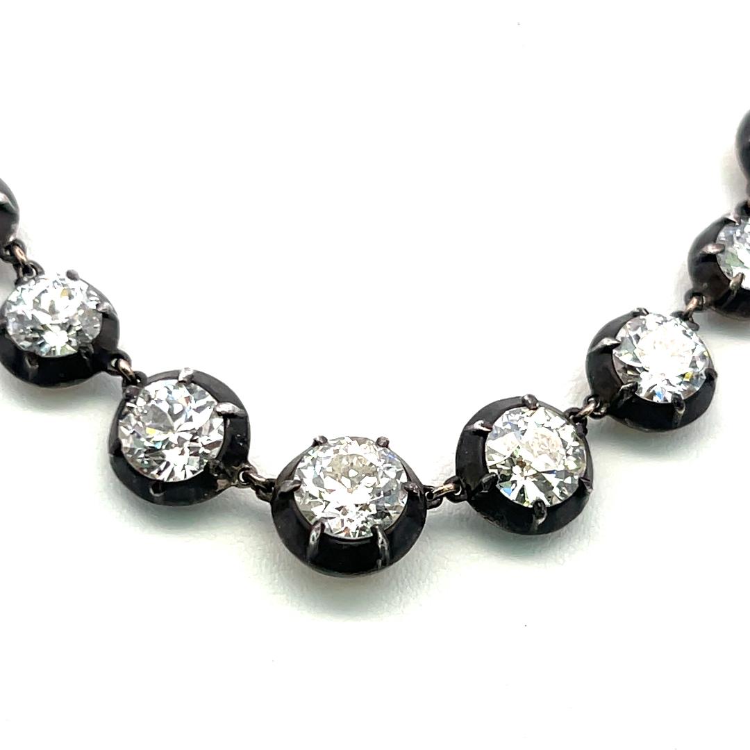 14K Two Tone Gold Riviera Necklace 6.15ct Old European & Circular Diamonds GIA