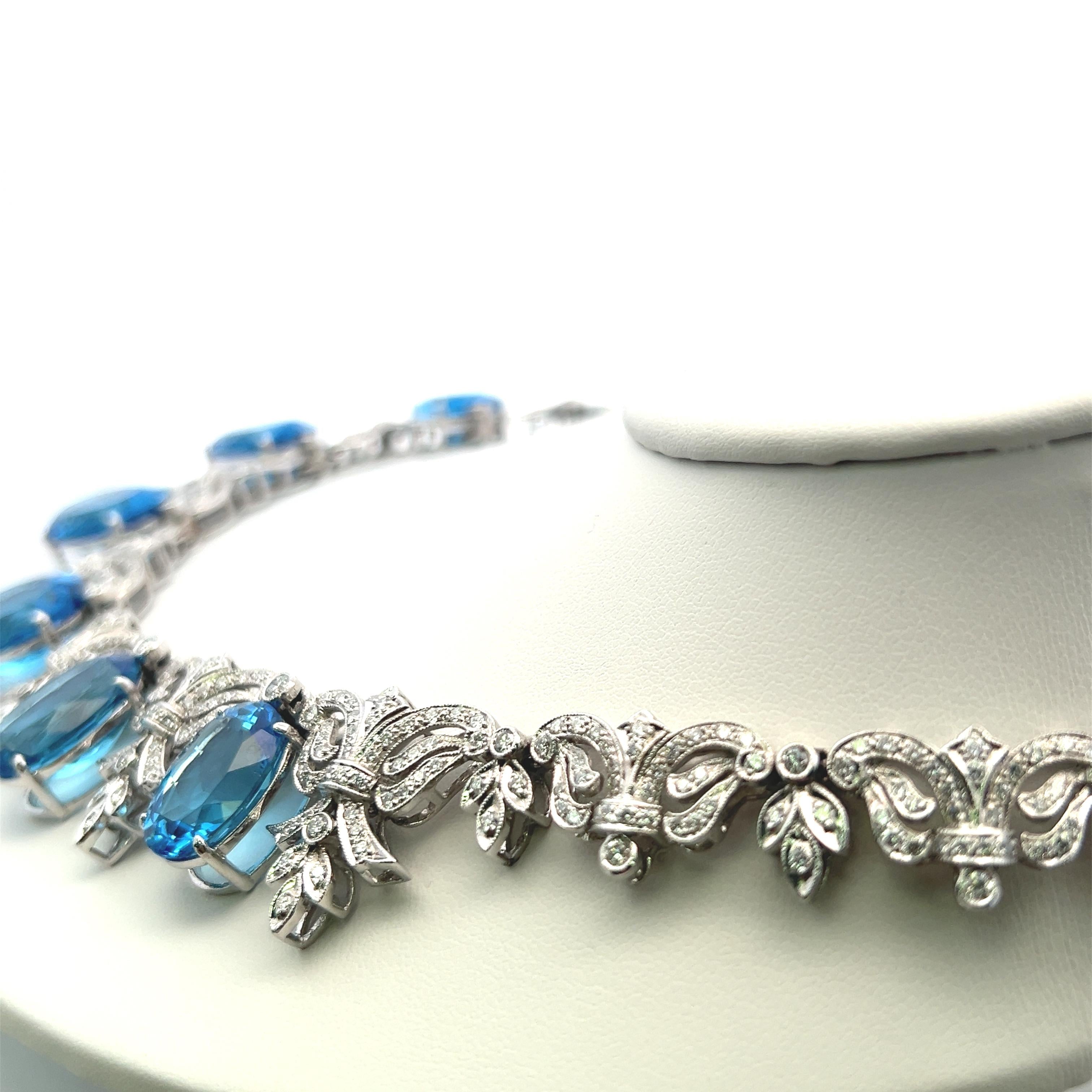 200ct Blue Oval Gemstone and 17ct Diamond 10K WG Vintage Statement Necklace
