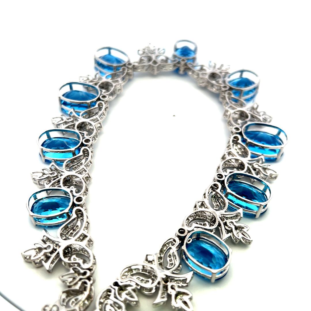 200ct Blue Oval Gemstone and 17ct Diamond 10K WG Vintage Statement Necklace